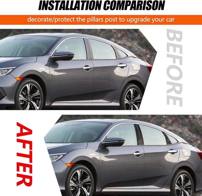 BASIKER Fit for Honda Civic 10th Gen Sedan‌ 2016-2021 Pillar Post Trim Kit, Door Window B Pillar Glossy Black Cover, Strong Toughness PC Material - Image 5